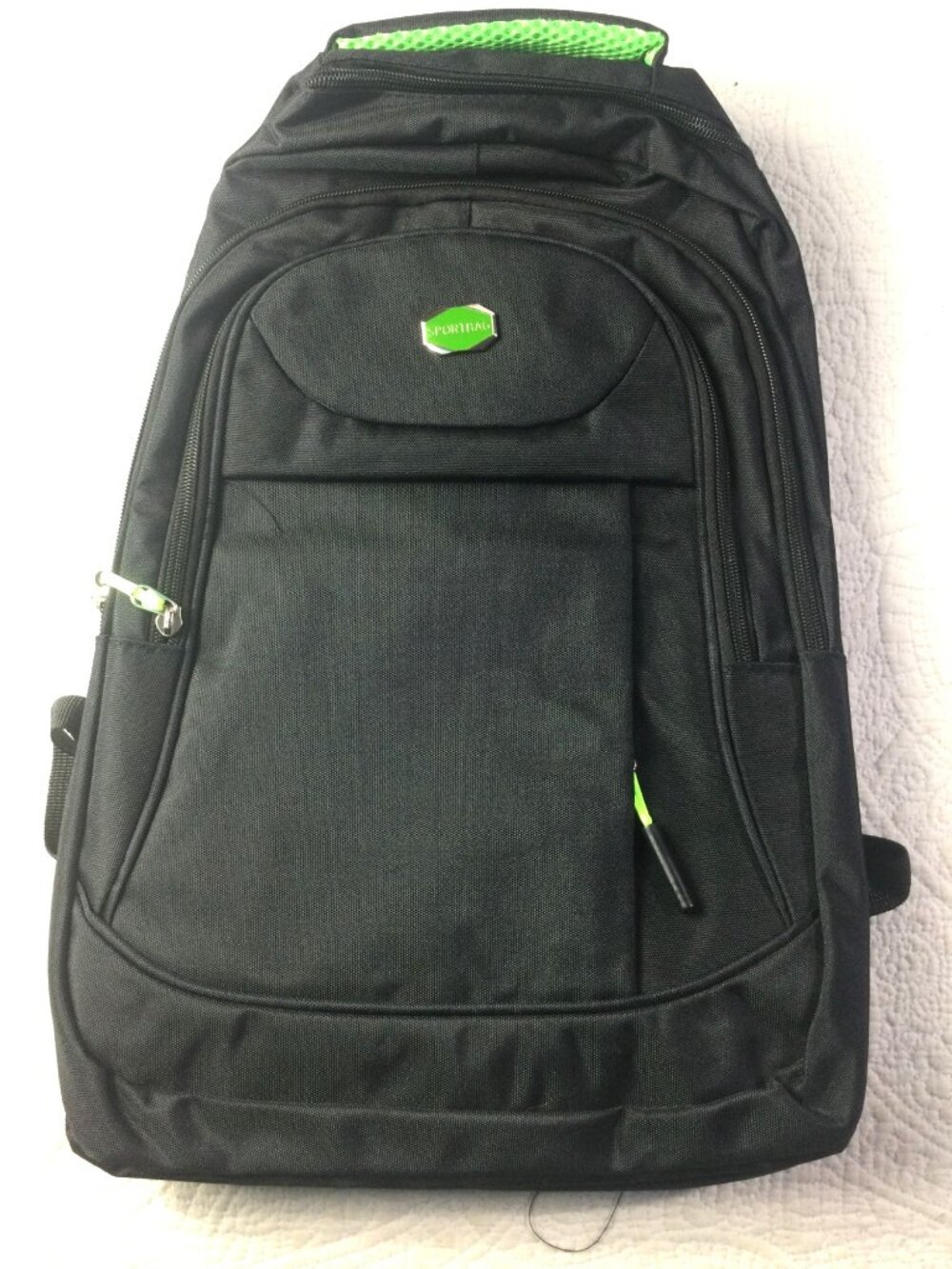 Sportbag Black Backpack*Green Accents* Multiple Compartments* Lightweight*New